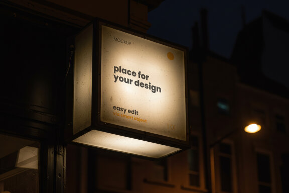 Store Front Sign with Light Mockups