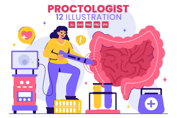 12 Proctologist or Colonoscopy Procedure Illustration