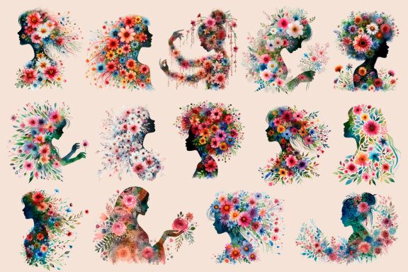 Watercolor Flowers Girls PNG cliparts