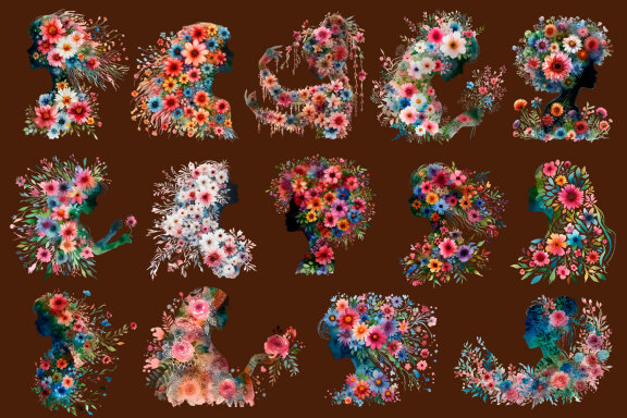 Watercolor Flowers Girls PNG cliparts