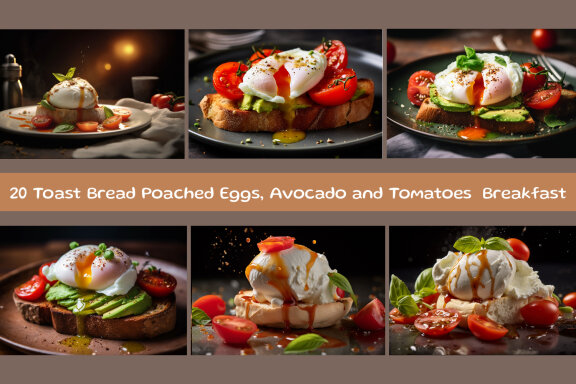 Toast Bread Poached Eggs, Avocado and Tomatoes Breakfast