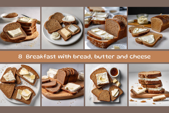 Breakfast with bread, butter and cheese