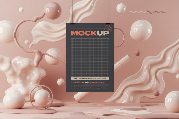 3d Artistic Shapes Hang Poster Mockups