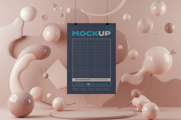 3d Artistic Shapes Hang Poster Mockups