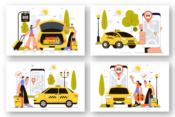 9 Taxi Booking Travel Service Illustration
