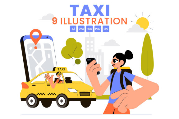 9 Taxi Booking Travel Service Illustration