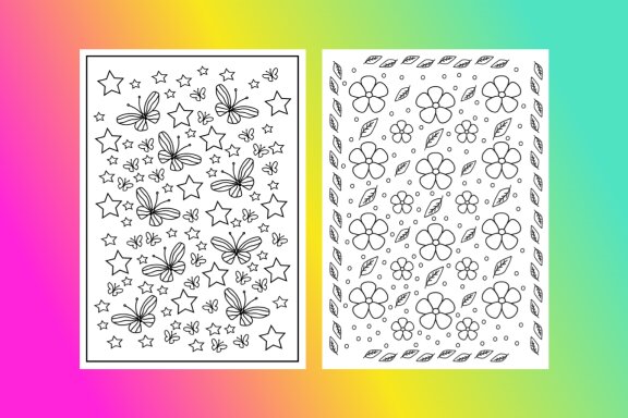 8 Coloring pages (Flowers and butterflies)