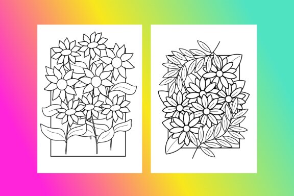 8 Coloring pages (Flowers and butterflies)