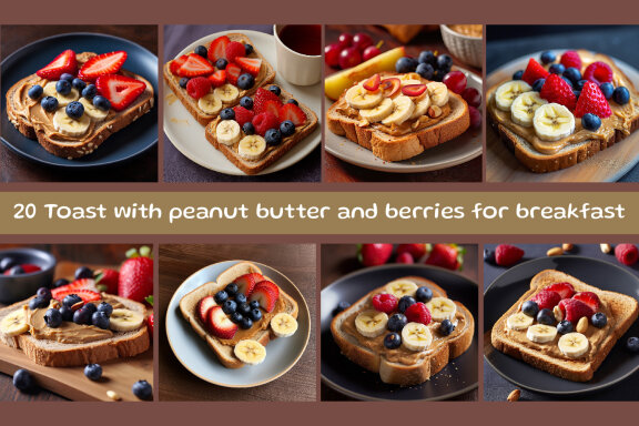 Toast with peanut butter and berries for breakfast