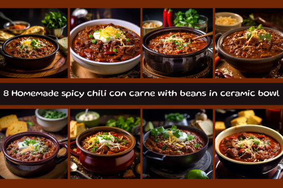 Homemade spicy chili con carne with beans in ceramic bowl