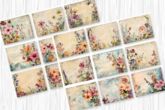 Vintage Floral Junk Journal Page Bundle