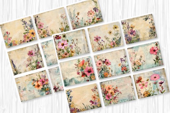 Vintage Floral Junk Journal Page Bundle
