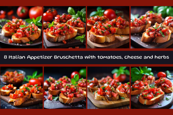 Italian Appetizer Bruschetta with tomatoes, cheese and herbs