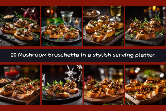 Mushroom bruschetta in a stylish serving platter