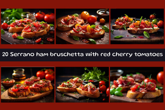 Serrano ham bruschetta with red cherry tomatoes