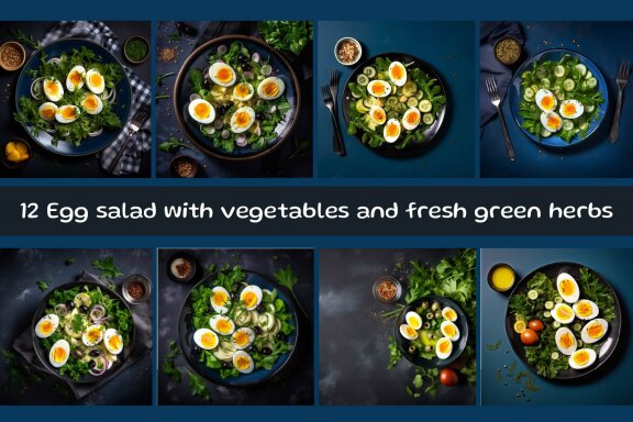 Egg salad with vegetables and fresh green herbs