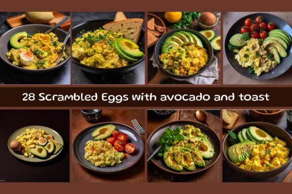 Scrambled Eggs with avocado and toast