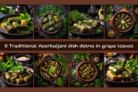 Traditional Azerbaijani dish dolma in grape leaves