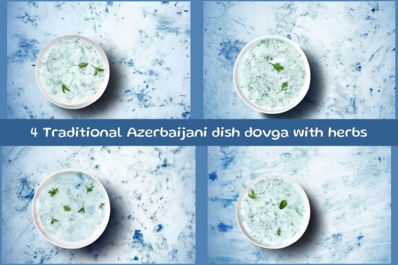 Traditional Azerbaijani dish dovga with herbs