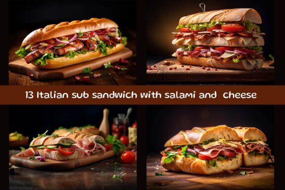 Italian sub sandwich with salami and  cheese