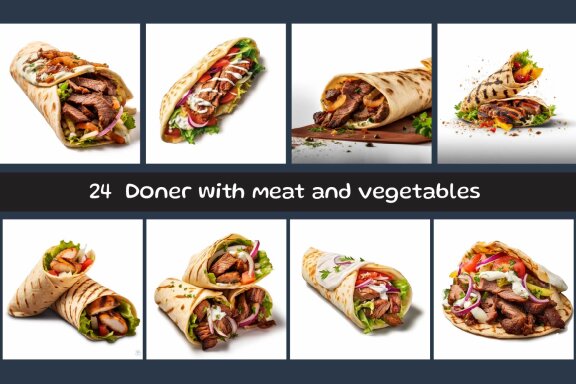 Doner kebab with meat and vegetables
