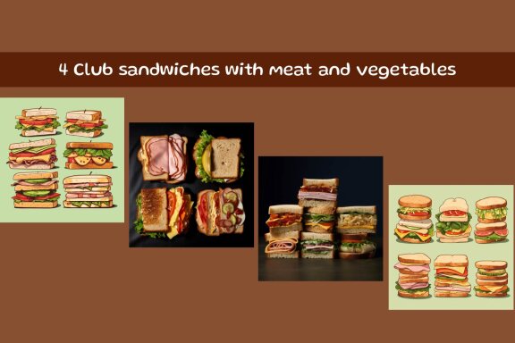 Club sandwiches with meat and vegetables