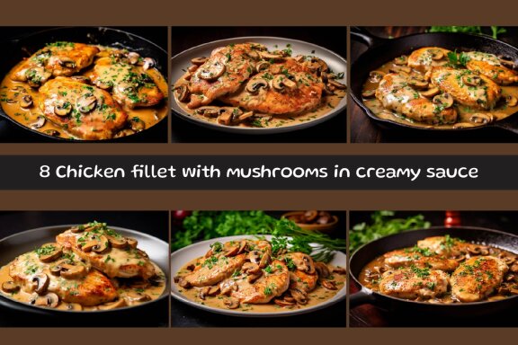 Chicken fillet with mushrooms in creamy sauce