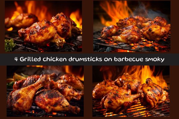 Grilled chicken drumsticks on barbecue smoky