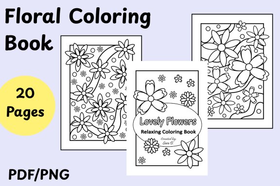 20 Pages floral coloring book
