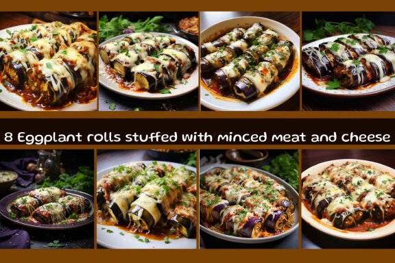 Eggplant rolls stuffed with minced meat, cheese and tomato sauce