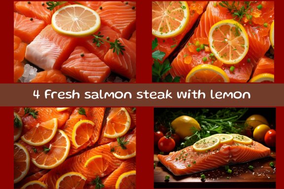 Fresh salmon steak with lemon