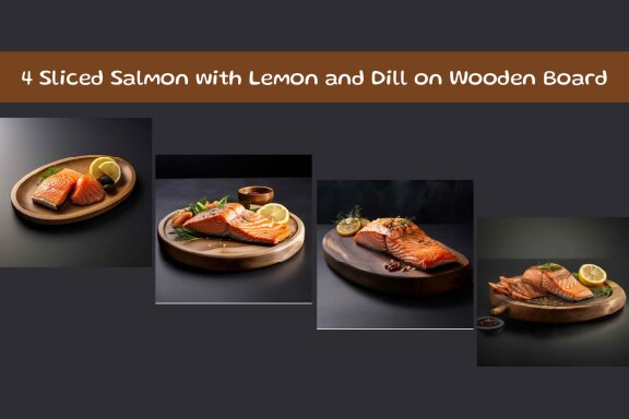 Sliced Salmon with Lemon and Dill on Wooden Board