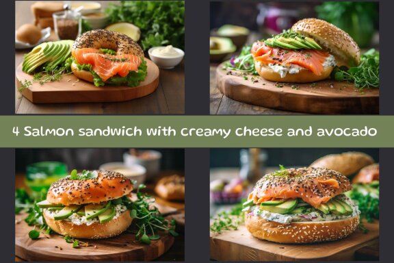 Salmon sandwich with creamy cheese and avocado