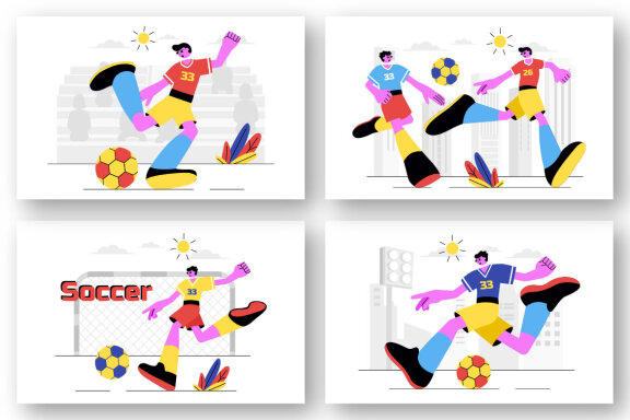 9 Soccer Sports Vector Illustration