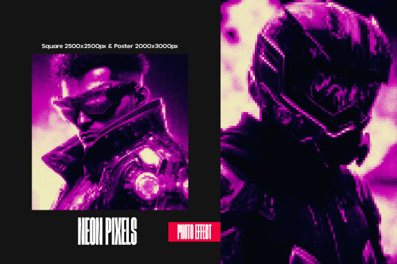 Neon Pixels Square And Poster Effect