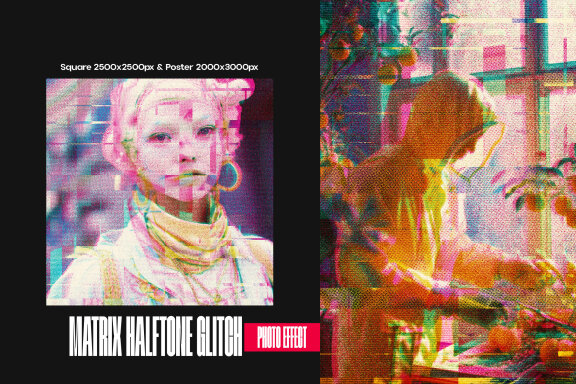 Matrix Halftone Glitch Square And Poster Effect