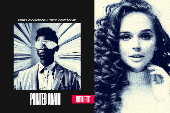 Printed Grain Square And Poster Effect