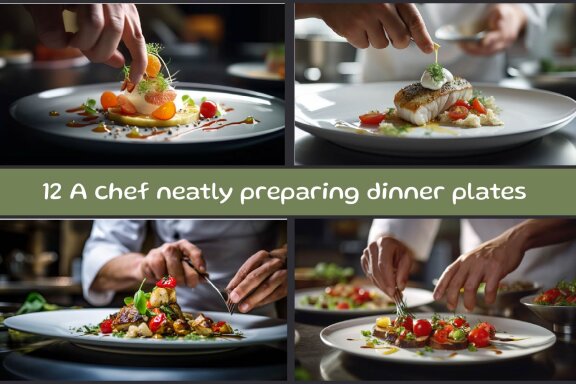 A chef neatly preparing dinner plates