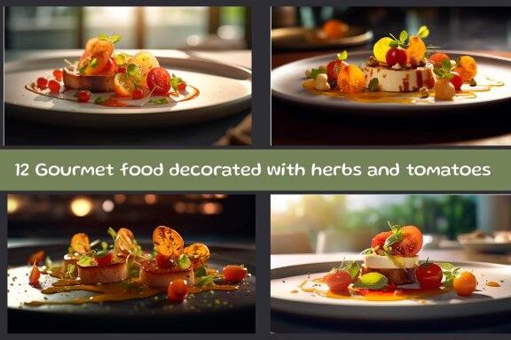Gourmet food decorated with herbs and tomatoes