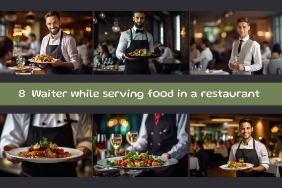 Waiter while serving food in a restaurant