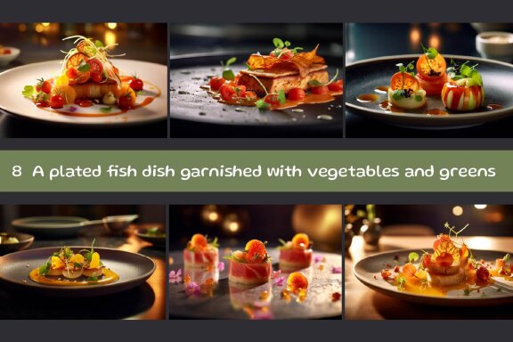 A beautifully plated dish garnished with vegetables and greens