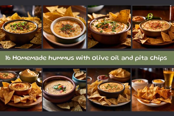 Homemade hummus with olive oil and pita chips