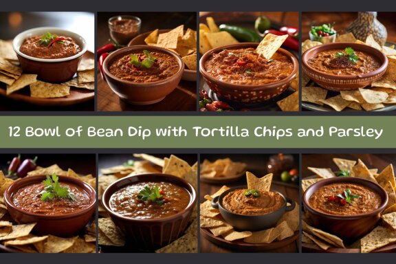 Bowl of Bean Dip with Tortilla Chips and Parsley