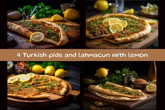 Turkish pide and lahmacun with lemon