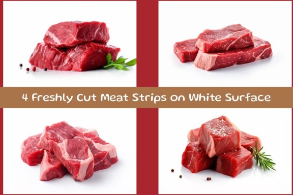 Freshly Cut Meat Strips on White Surface