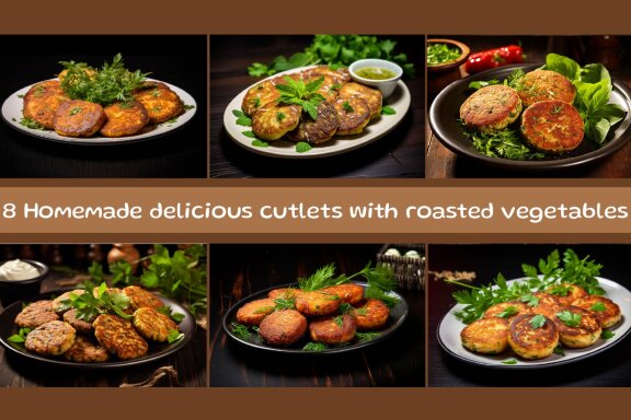 Homemade delicious cutlets with roasted vegetables