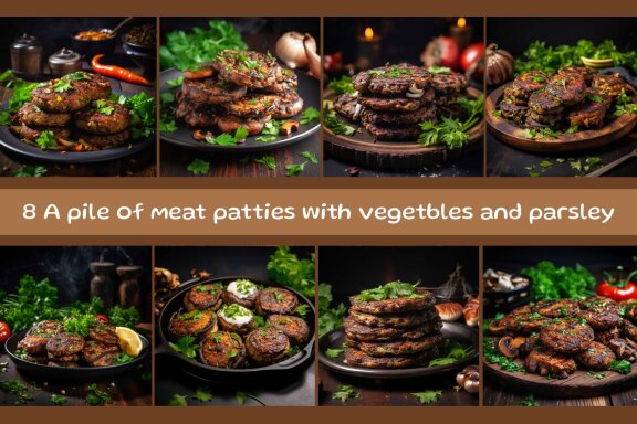  A pile of meat patties with mushroom and parsley