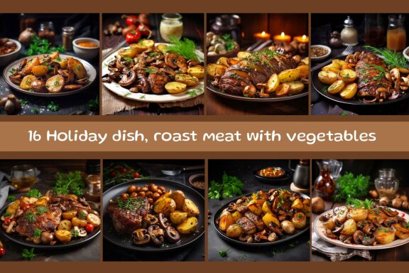 Holiday dish,  roast meat with vegetables