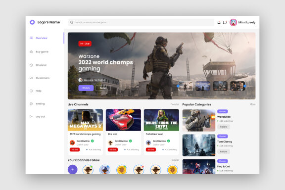 Streaming Game Dashboard UI Kit