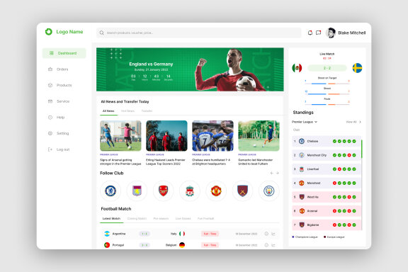 Football Match Dashboard UI Kit
